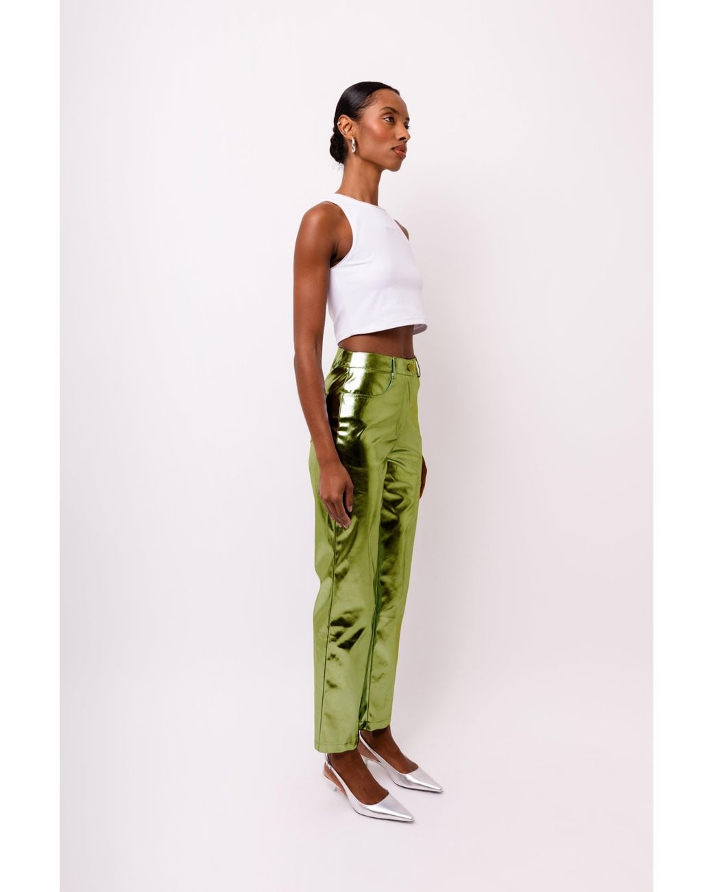 Amy Lynn Green Lupe Khaki Metallic Trousers