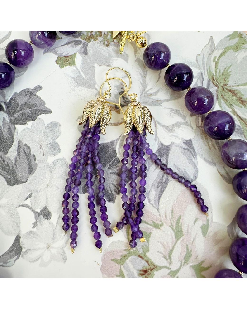 Farra Purple Amethyst Fringe Drop Earrings