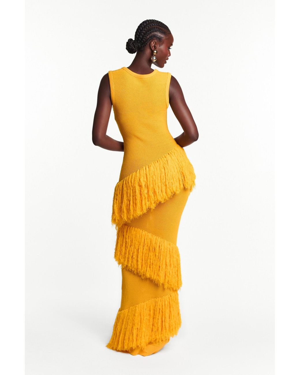 Ofuure Yellow Uyai Fringe Maxi Dress