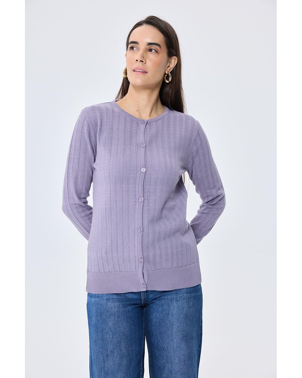Peraluna Purple Celine Openwork Knit Cardigan