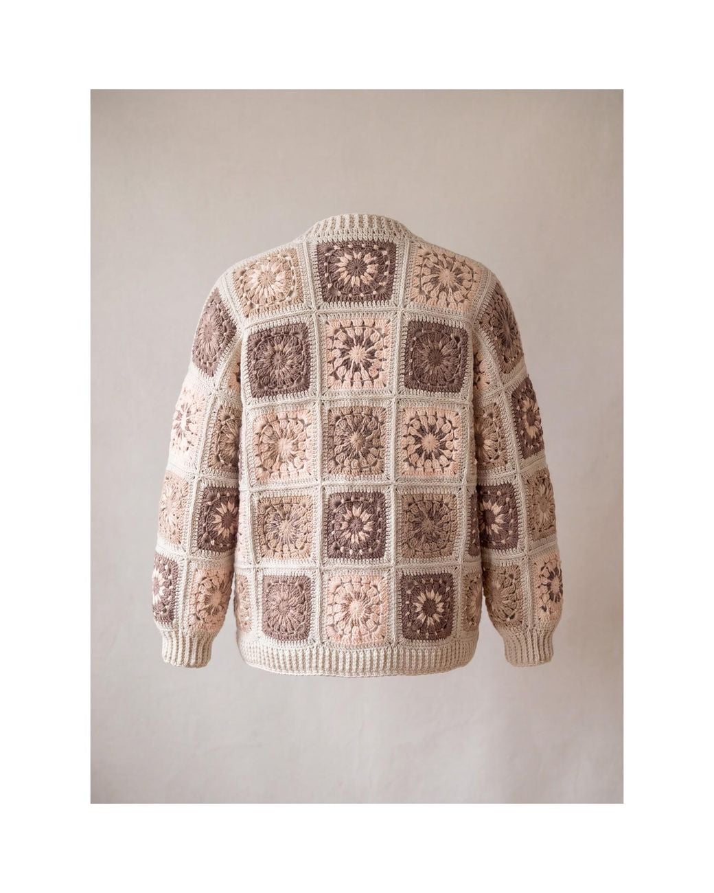 Ana Chic Brown Blush Granny Square Handmade Crochet Cardigan