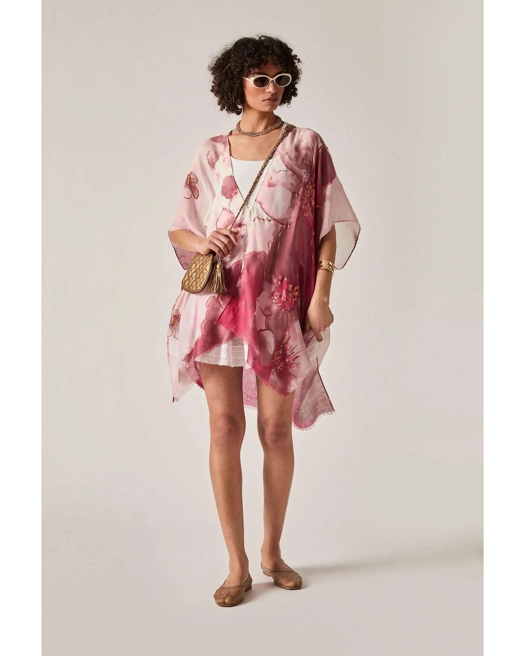 James Lakeland White Watercolour Floral Kaftan