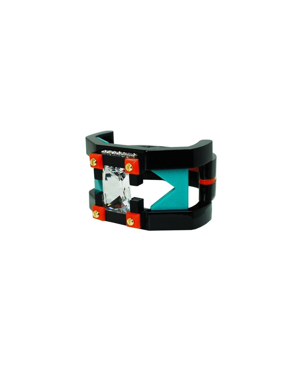 Gissa Bicalho Black Handmade Acrylic Bracelet Deco Rectangular Shaped Stone
