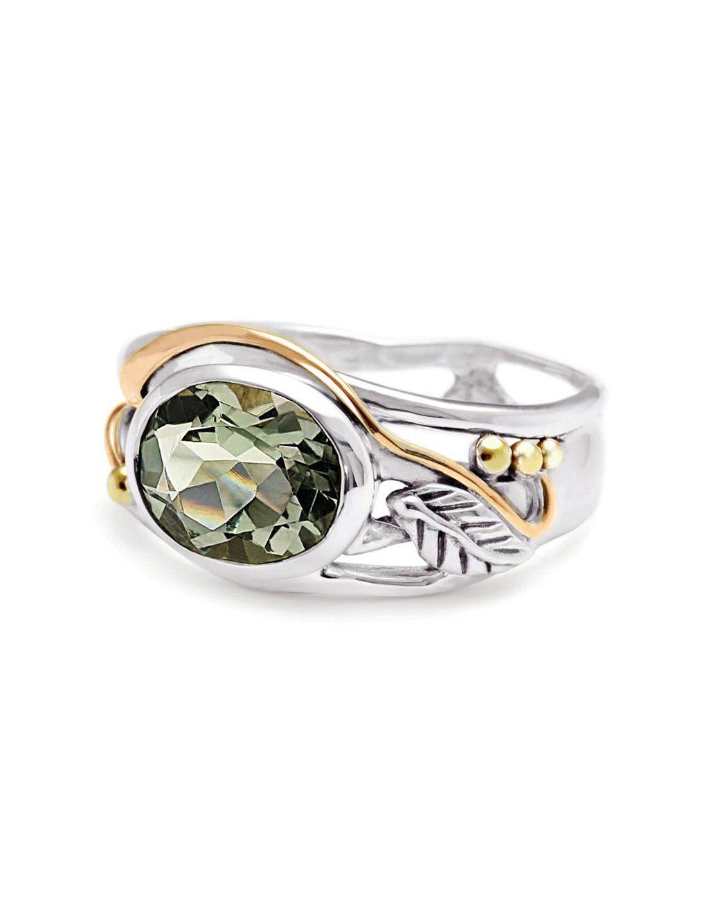 Isla Silver Metallic Amethyst Ring With Leaf Design