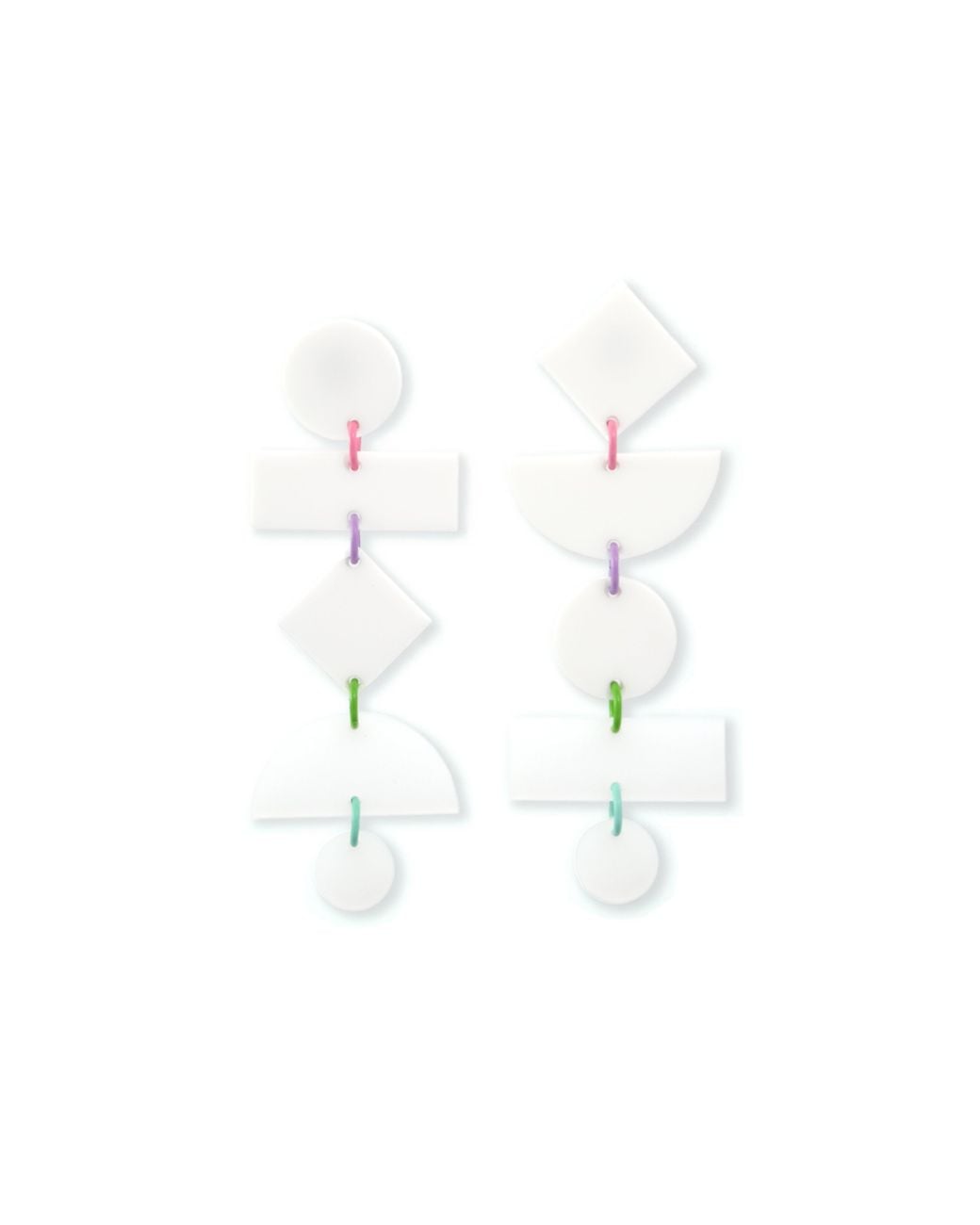 By Chavelli White Geometric Dangly Statement Earrings