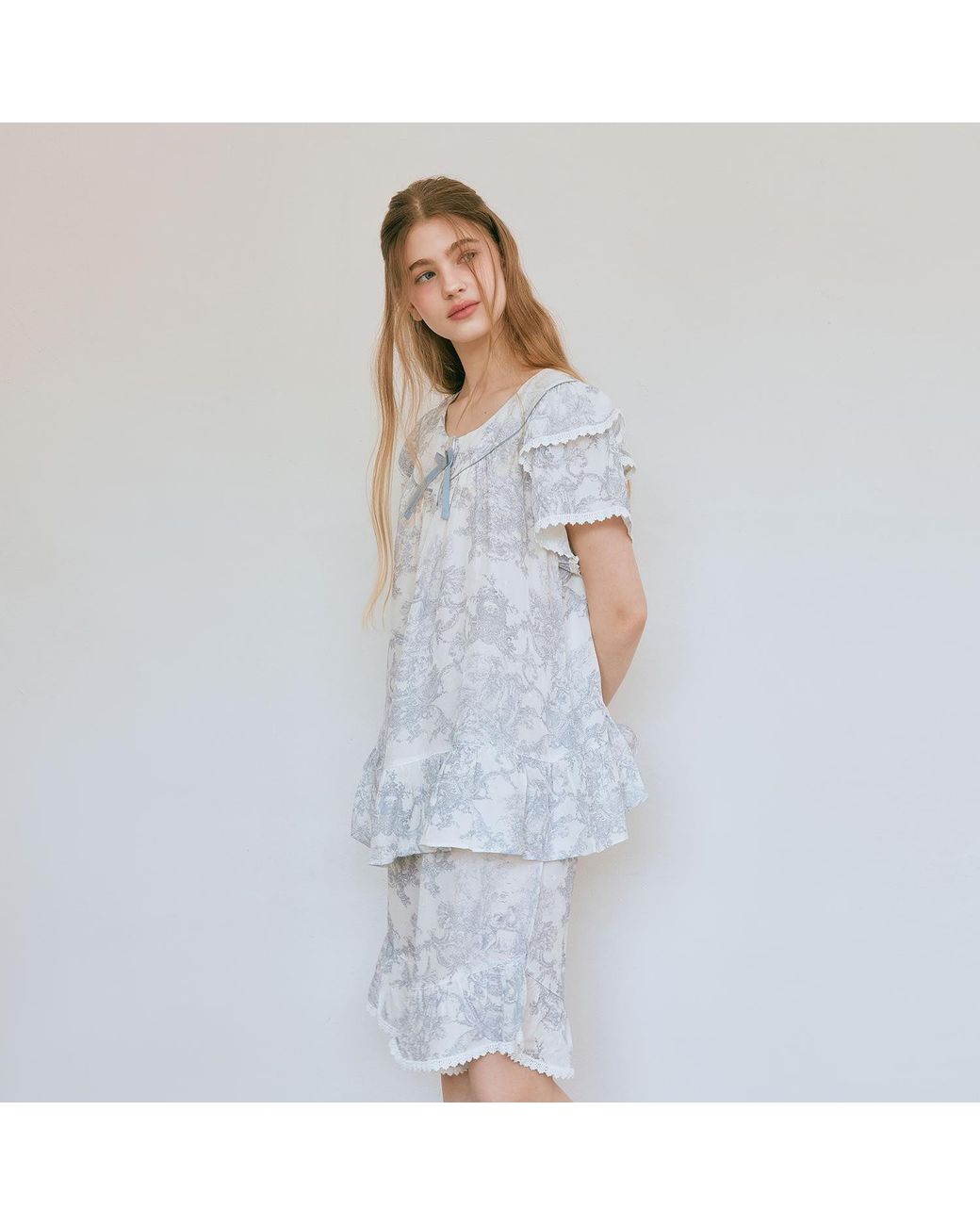 Luna Luz Blue French Toile Korea Vegan Silk Bamboo Rayon Pyjama Set –