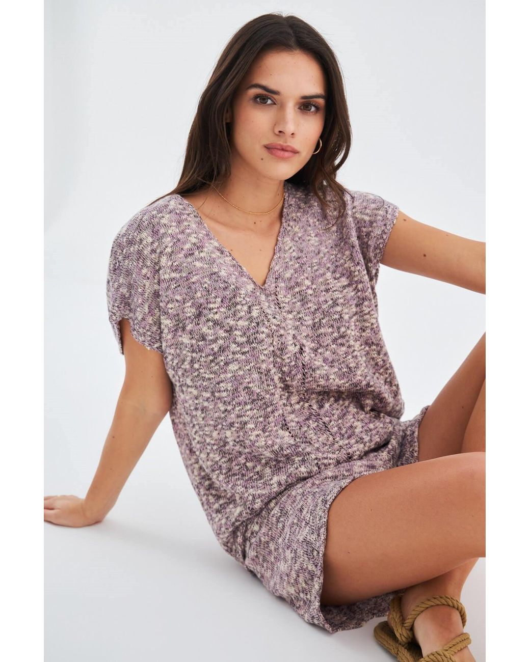 Peraluna Purple Renge Knitted Blouse & Shorts Matching Set