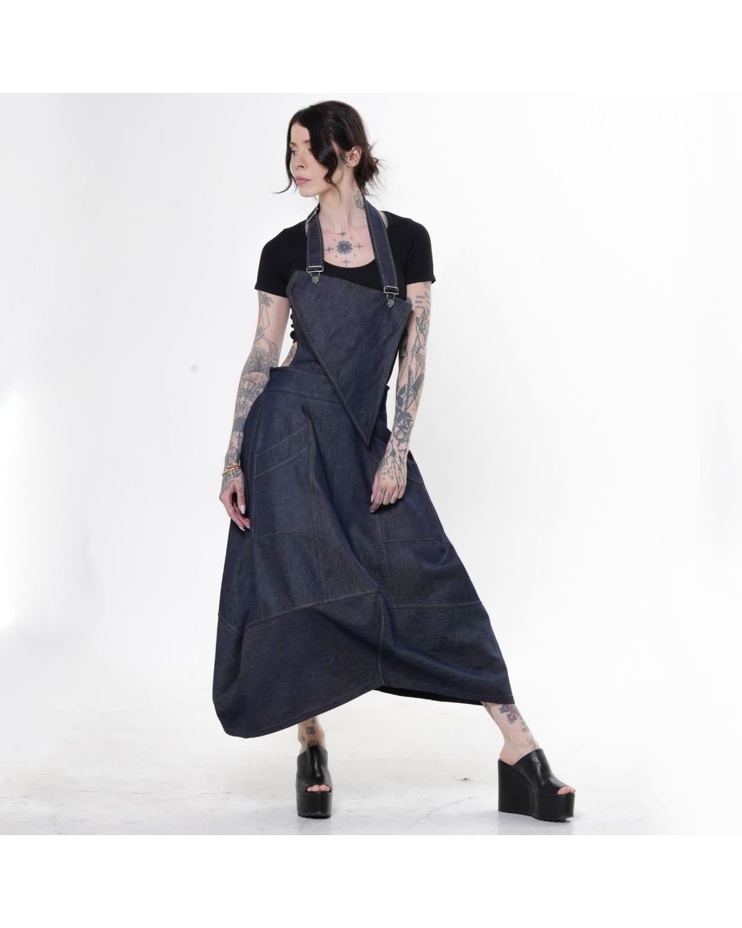 Metamorph Blue Avant-Garde Denim Pinafore Dress