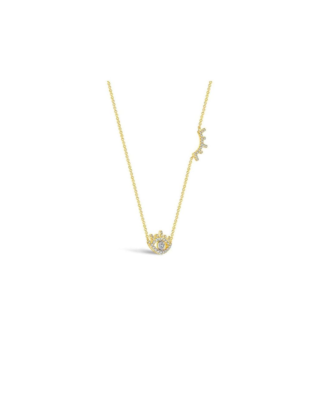Genevieve Collection Metallic 18k Yellow Gold Evil Eye & Eyelash Diamond Necklace