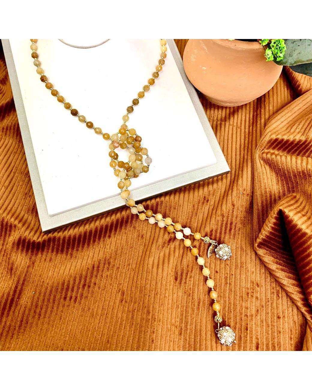 Farra Metallic Jade With Rhinestones Open Ended Necklace