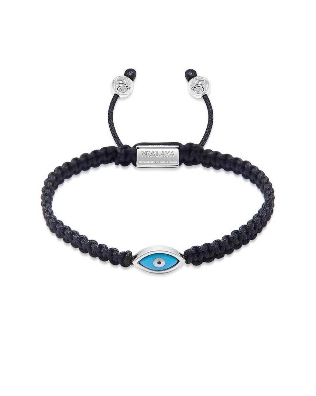 Nialaya Blue String Bracelet With Evil Eye for men