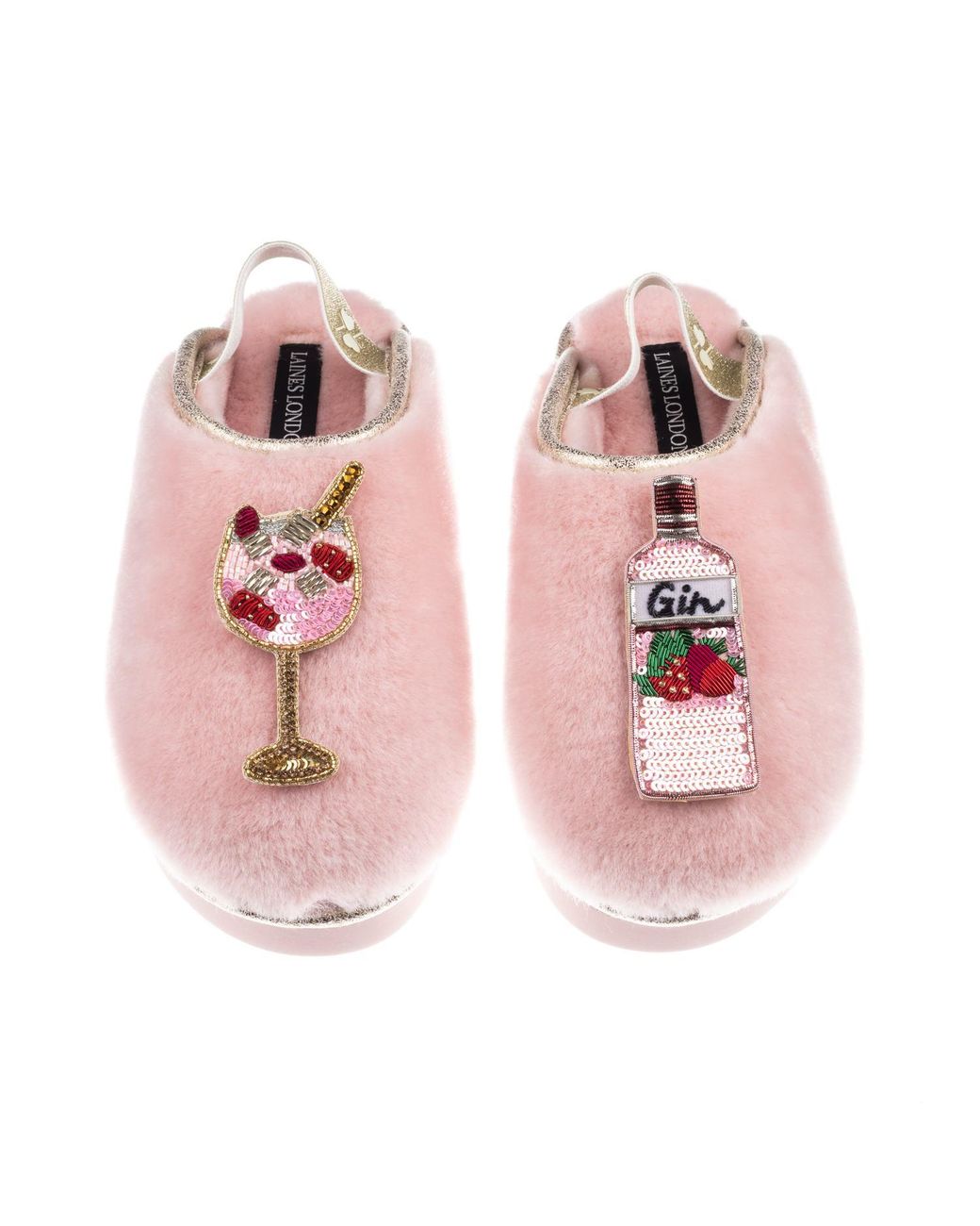 Laines London Pink Flatform Cloud Closed Toe Slippers With Gin & Glass Brooches