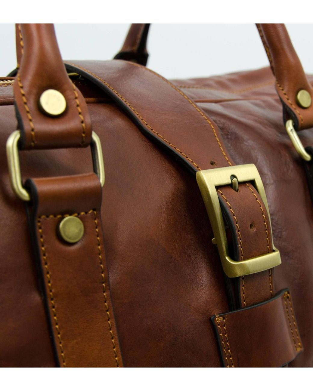 Time Resistance Brown Cognac Matte Leather Travel Bag