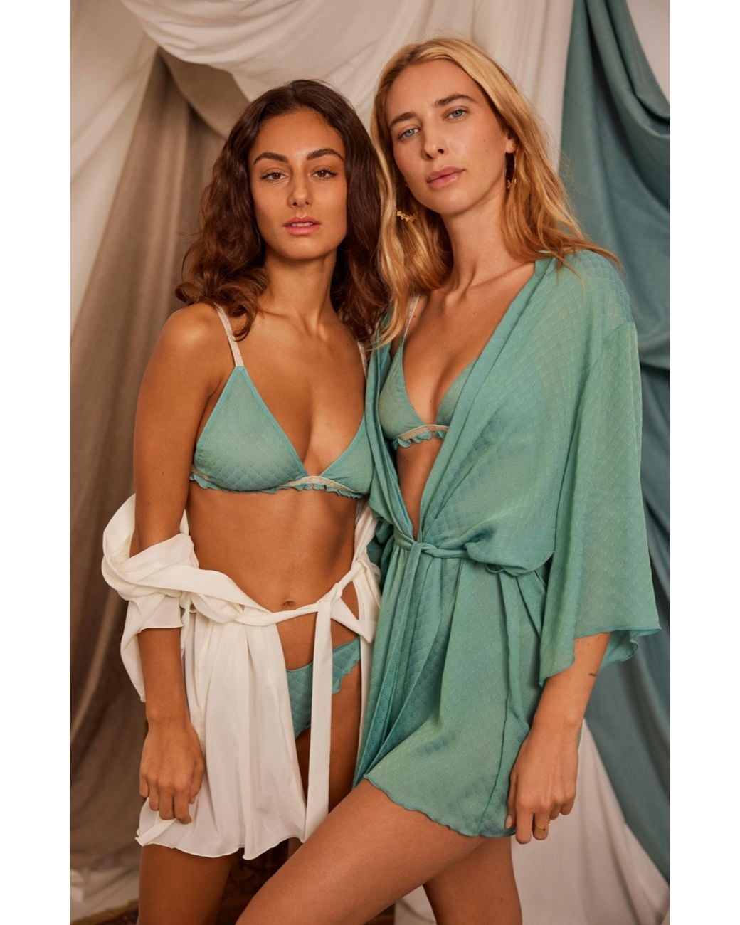 SAETA Paris Blue Silk Kimono Robe