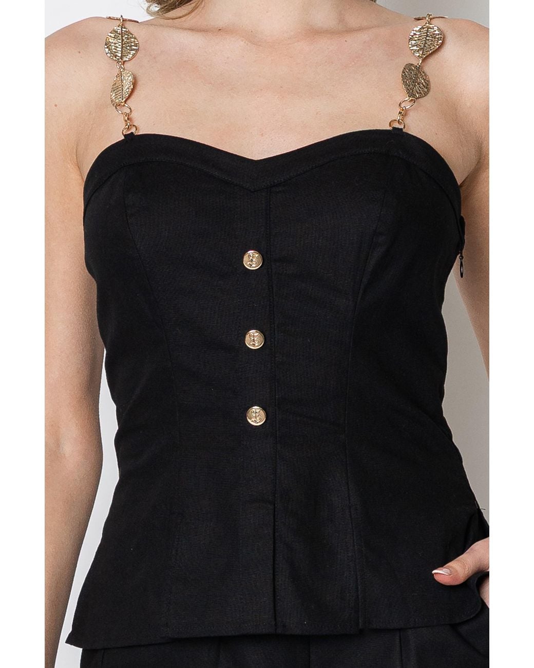 Zetaye Black Celeste Linen Cotton Chain Top