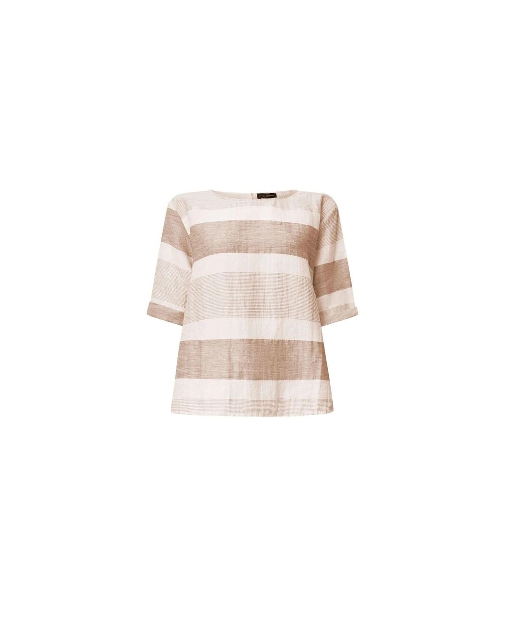 James Lakeland White Neutrals Striped Linen Blend Button-Back Top