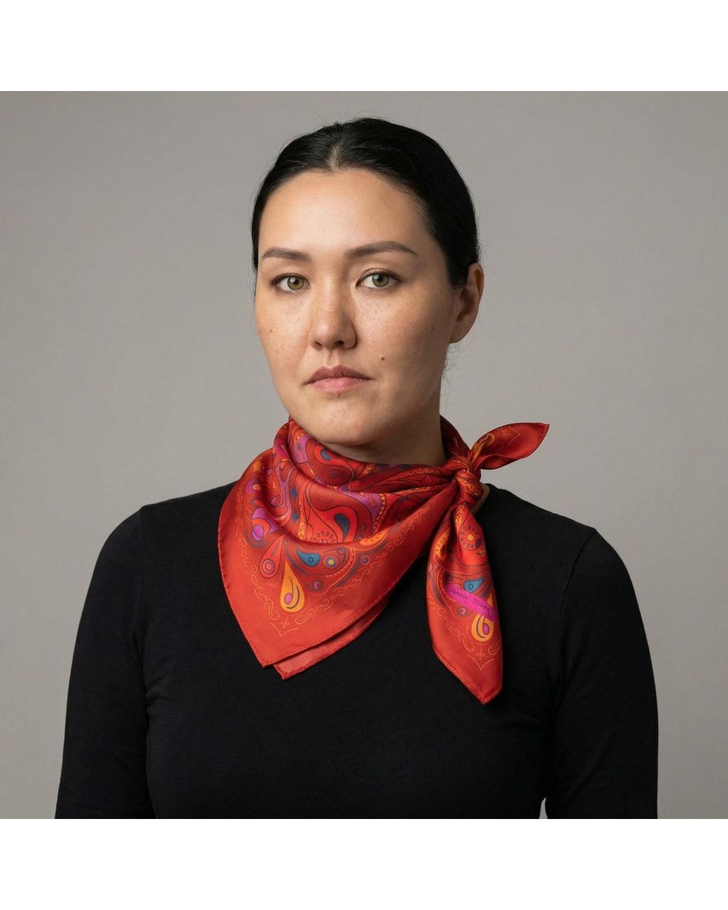 Janara Jones Red Paisley Satin Twill Scarf