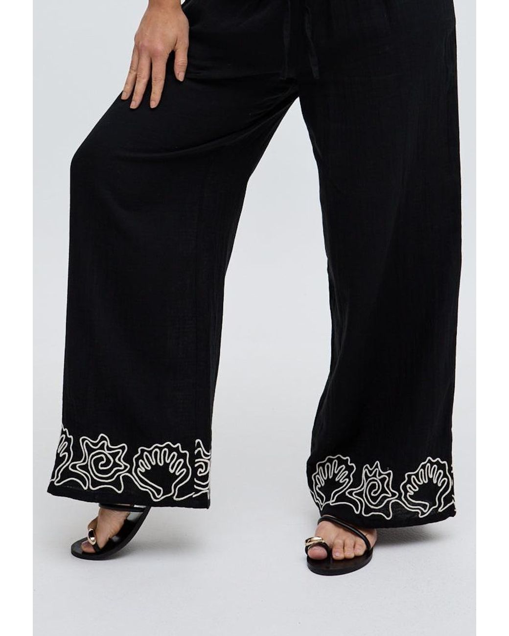 Raffya Black Milly Wide Leg Embroidered Trouser