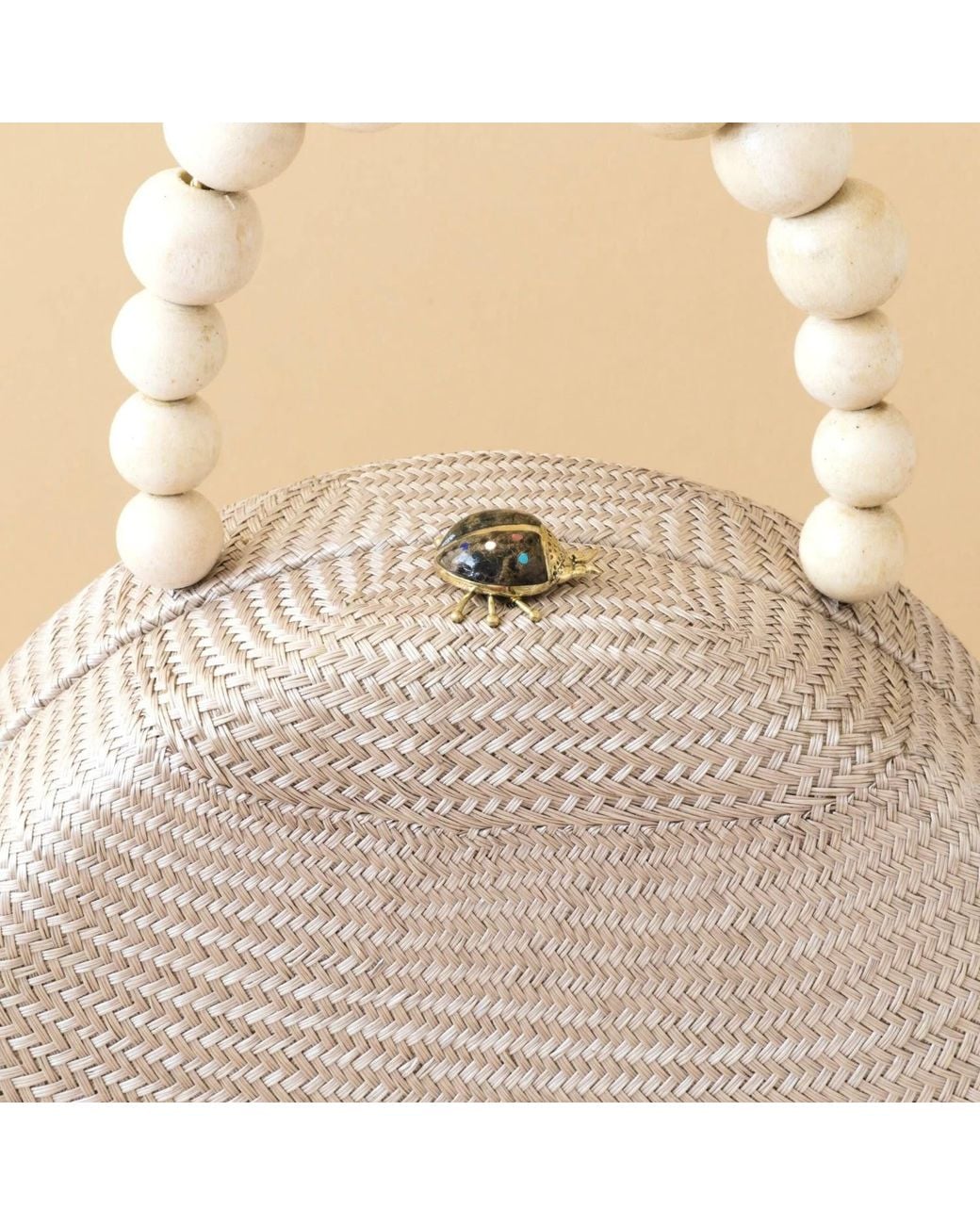 LIKHÂ Natural Neutrals Dusty Rose Round Classic Handbag With Wood Bead Handle
