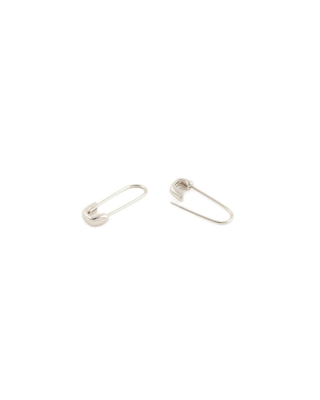 Kris Nations White Safety Pin Earrings Sterling