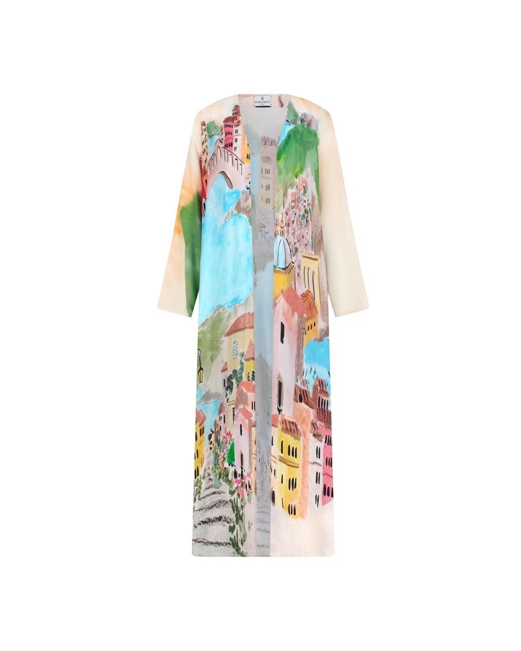 DHARA SHETH DUBAI Blue La Riviera Printed Long Kimono