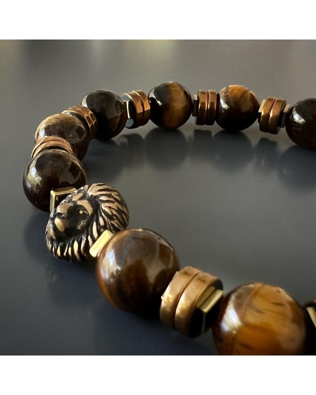 Ebru Jewelry Brown Lion Tiger Eye Beaded Bracelet for men