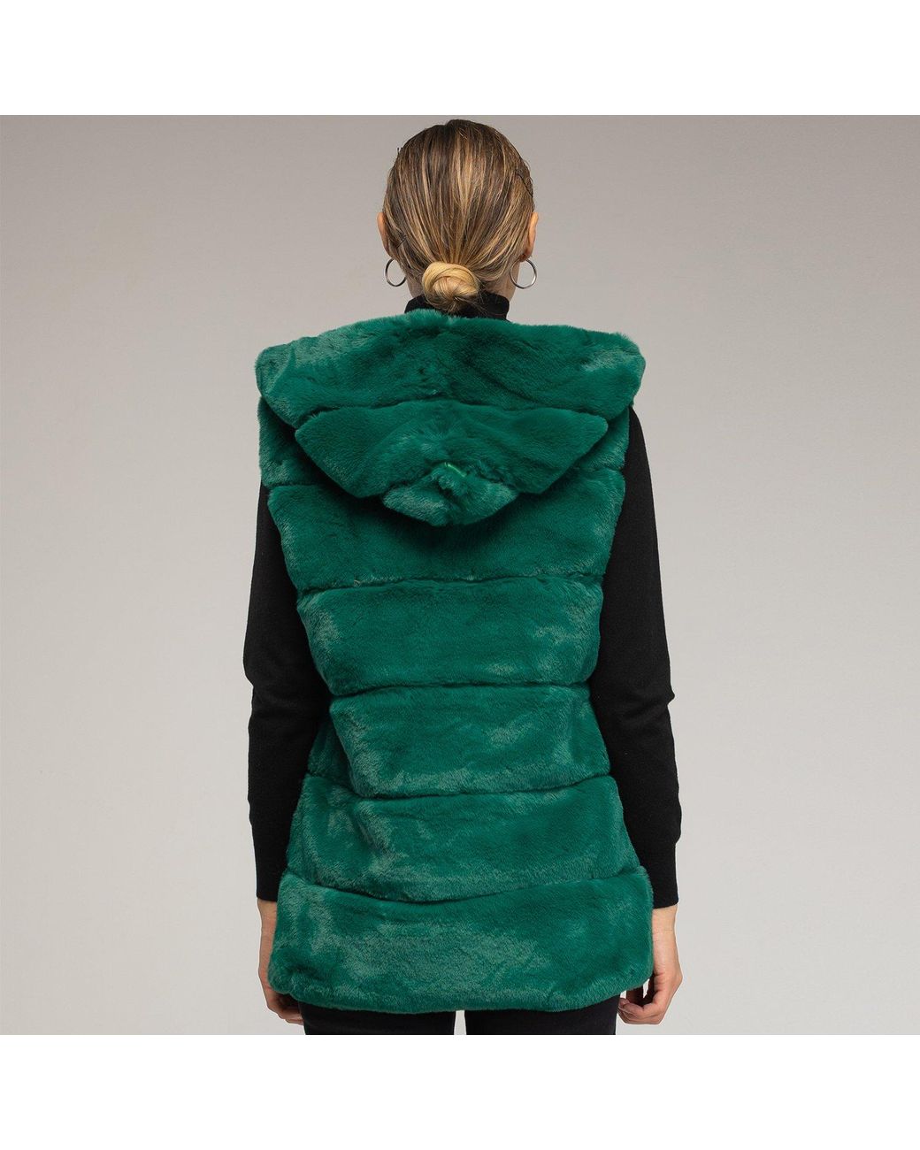 Tantra Spain Sl Green Fur Vest With Hood And Zipper Closure