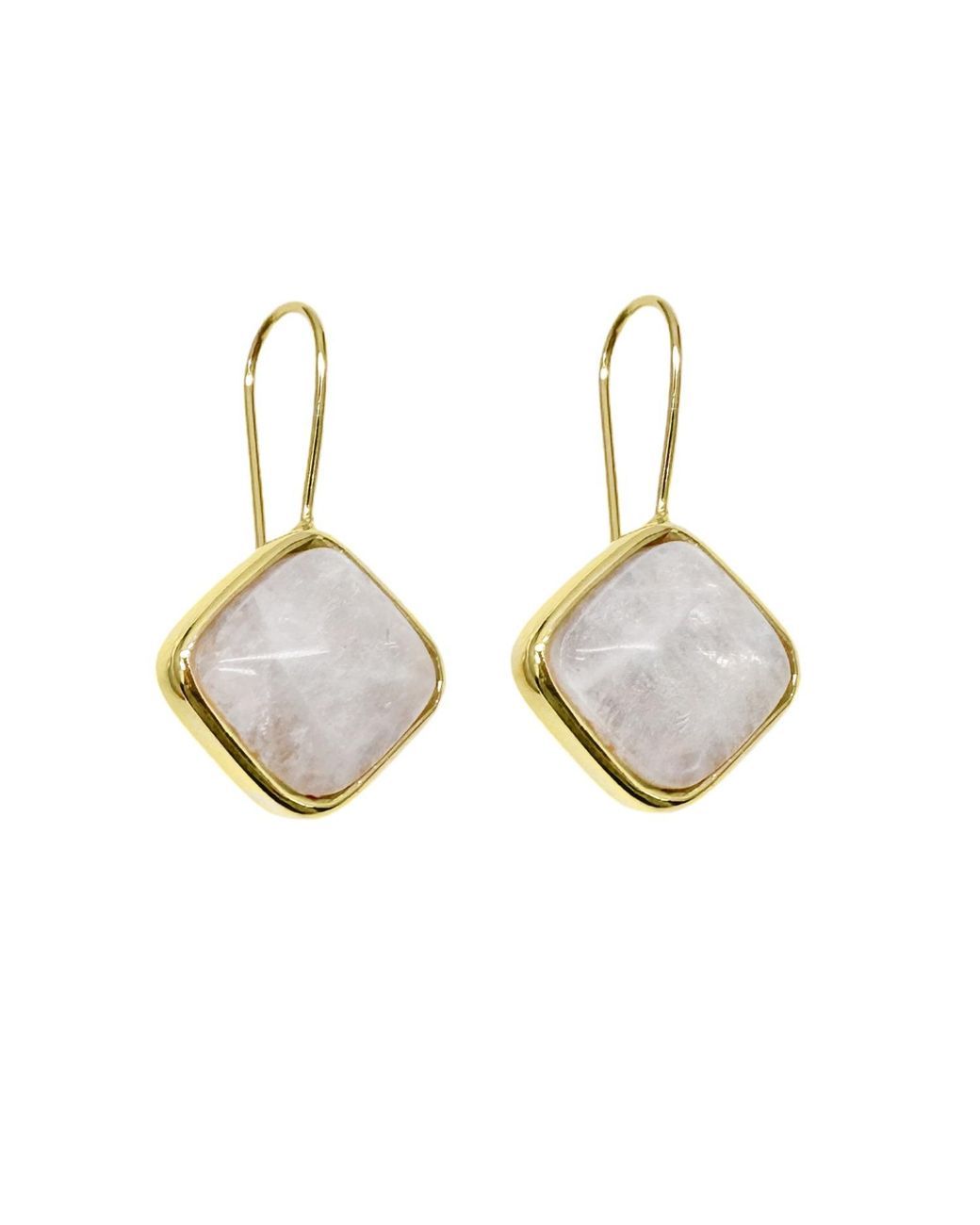 Farra Metallic Minimalist Square Shaped Moonstone Hook Earrings