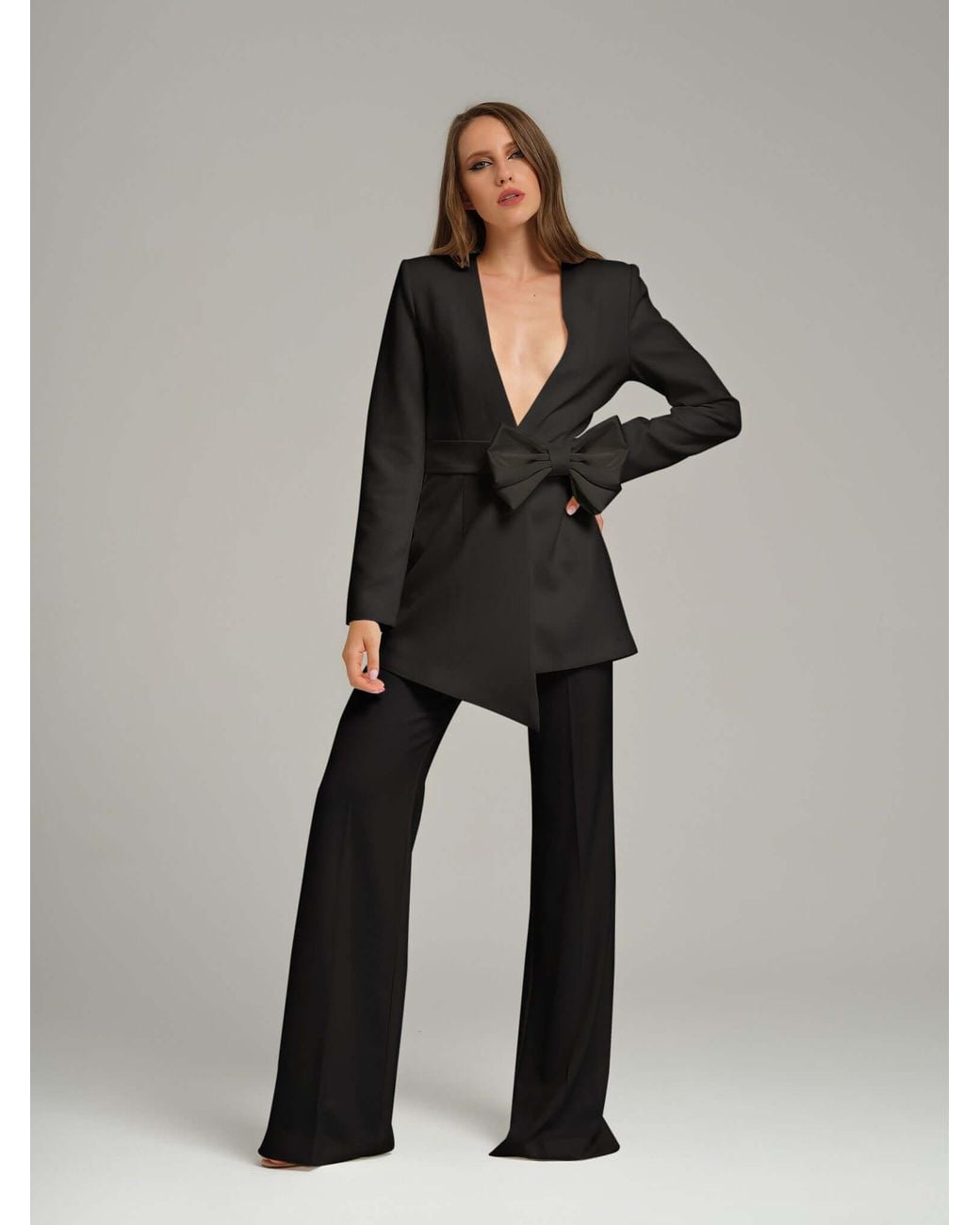 Tia Dorraine Black Pearl Blazer With Detachable Bow Belt