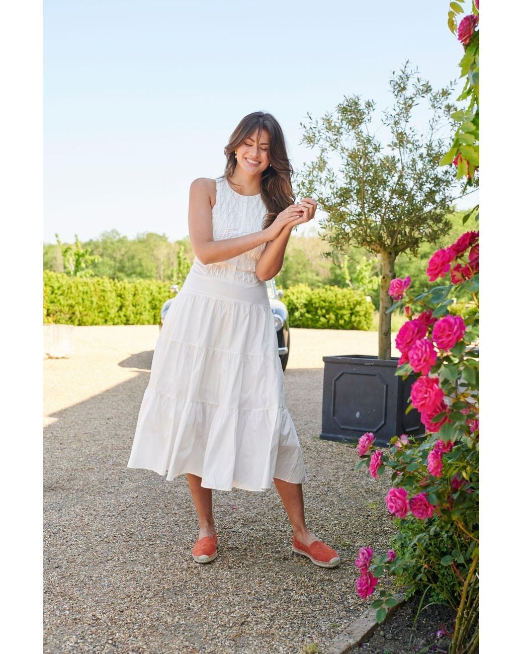 Hortons England White Hatfield Diamond Ruched Midi Dress
