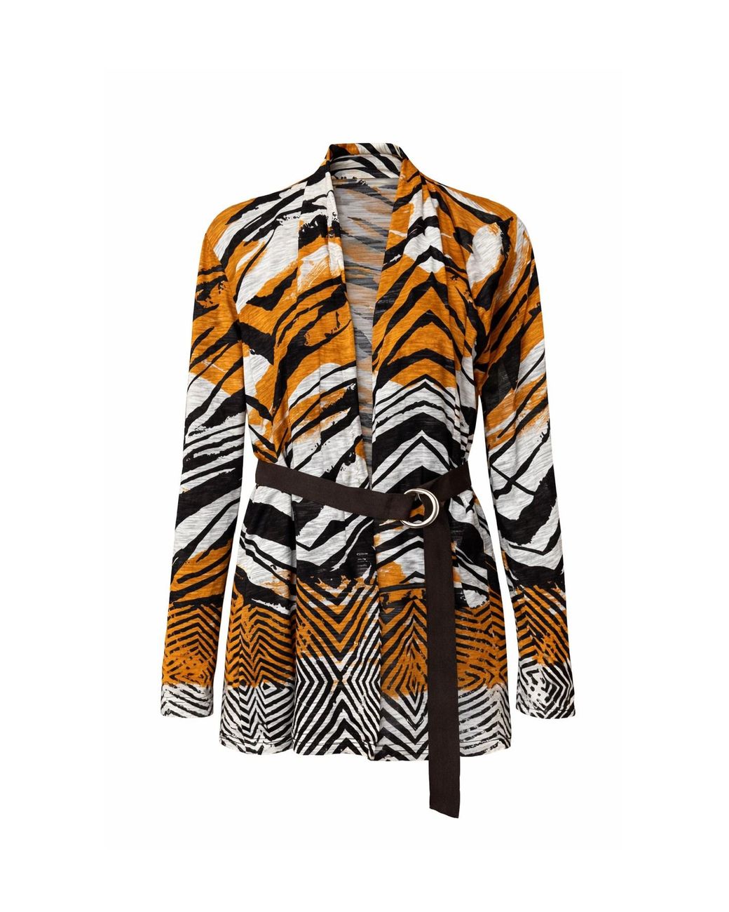 Conquista Multicolor Belted Animal-Print Cardigan With Open Front