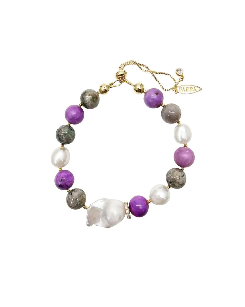 Farra Metallic Gemstone With Baroque Pearl Bracelet