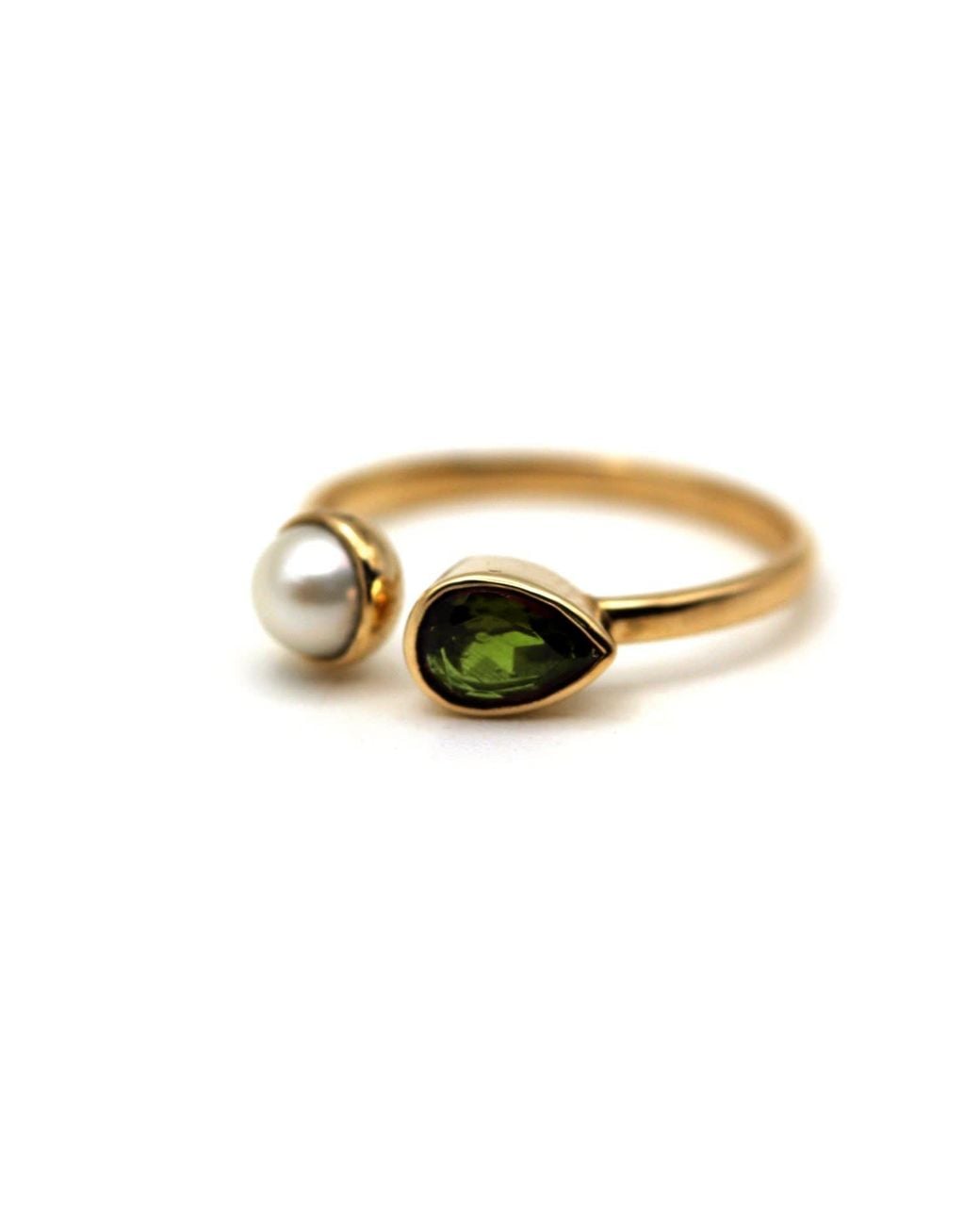 VicStoneNYC Fine Jewelry Metallic Natural Peridot With Pearl Open Cuff Ring