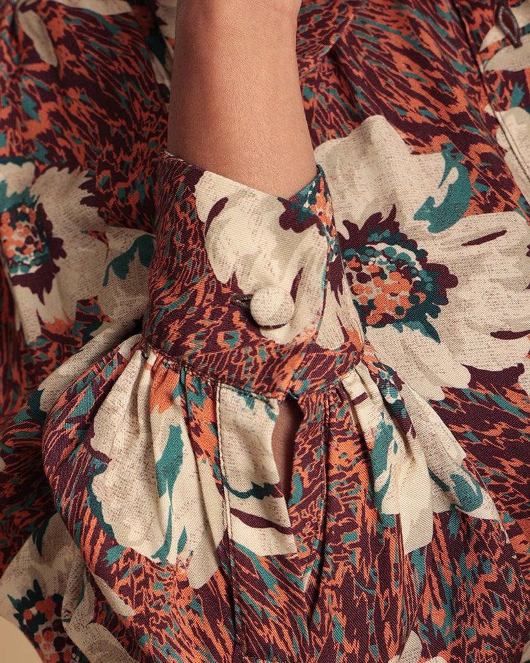 IN OUR NAME Brown Olmoti Long Sleeve Floral Print Jumpsuit
