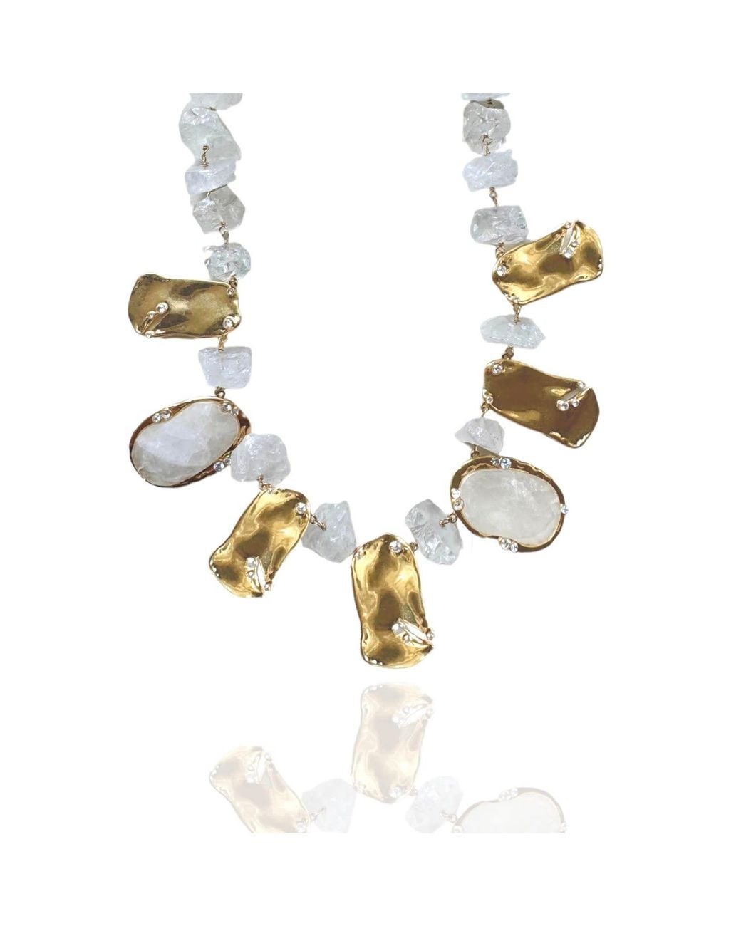 Rare Matters Jewelry Metallic Chunky Clear Quartz Sculptural Petals Statement Necklace