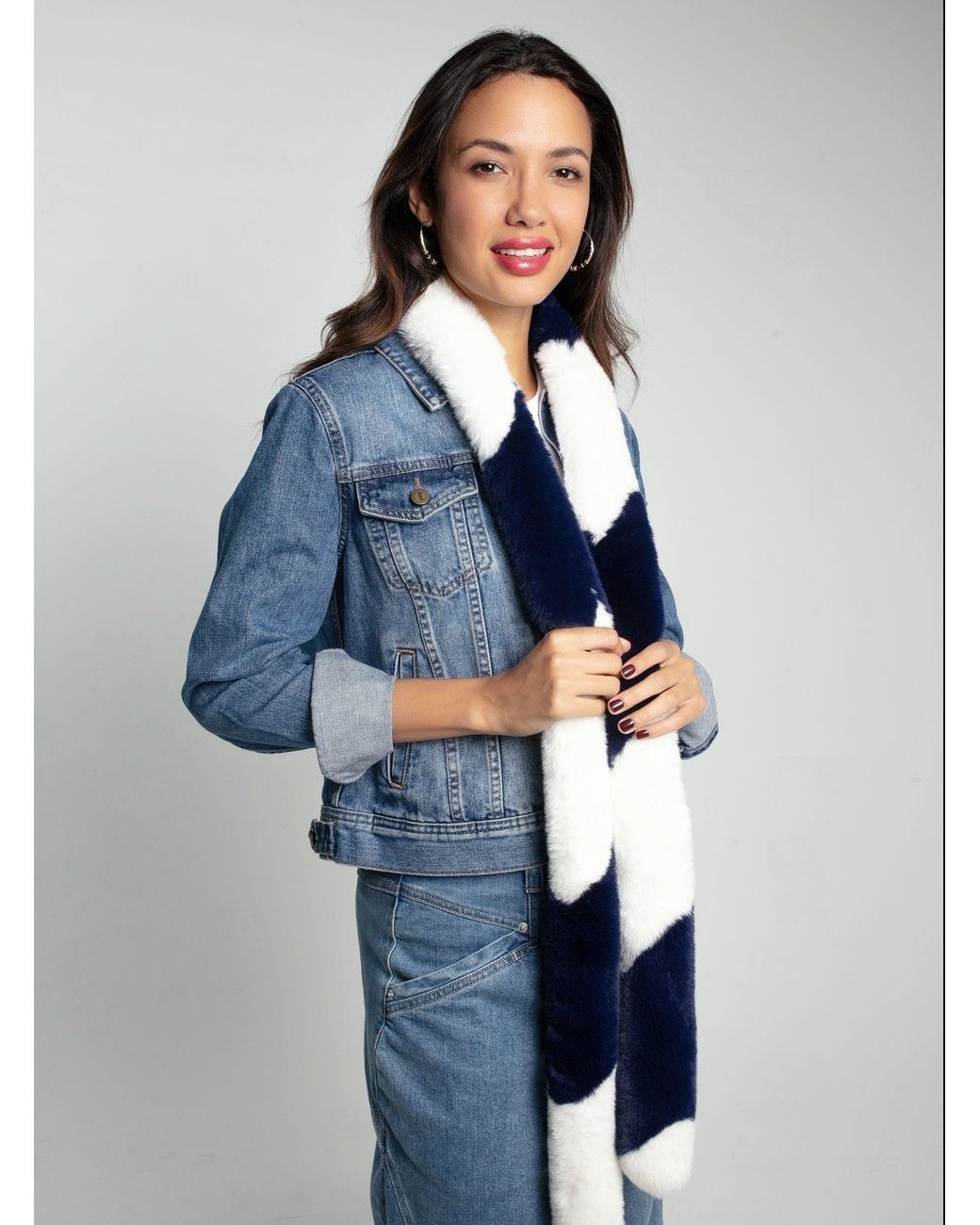 Nooki Design Blue ziggy Faux Fur Scarf-navy