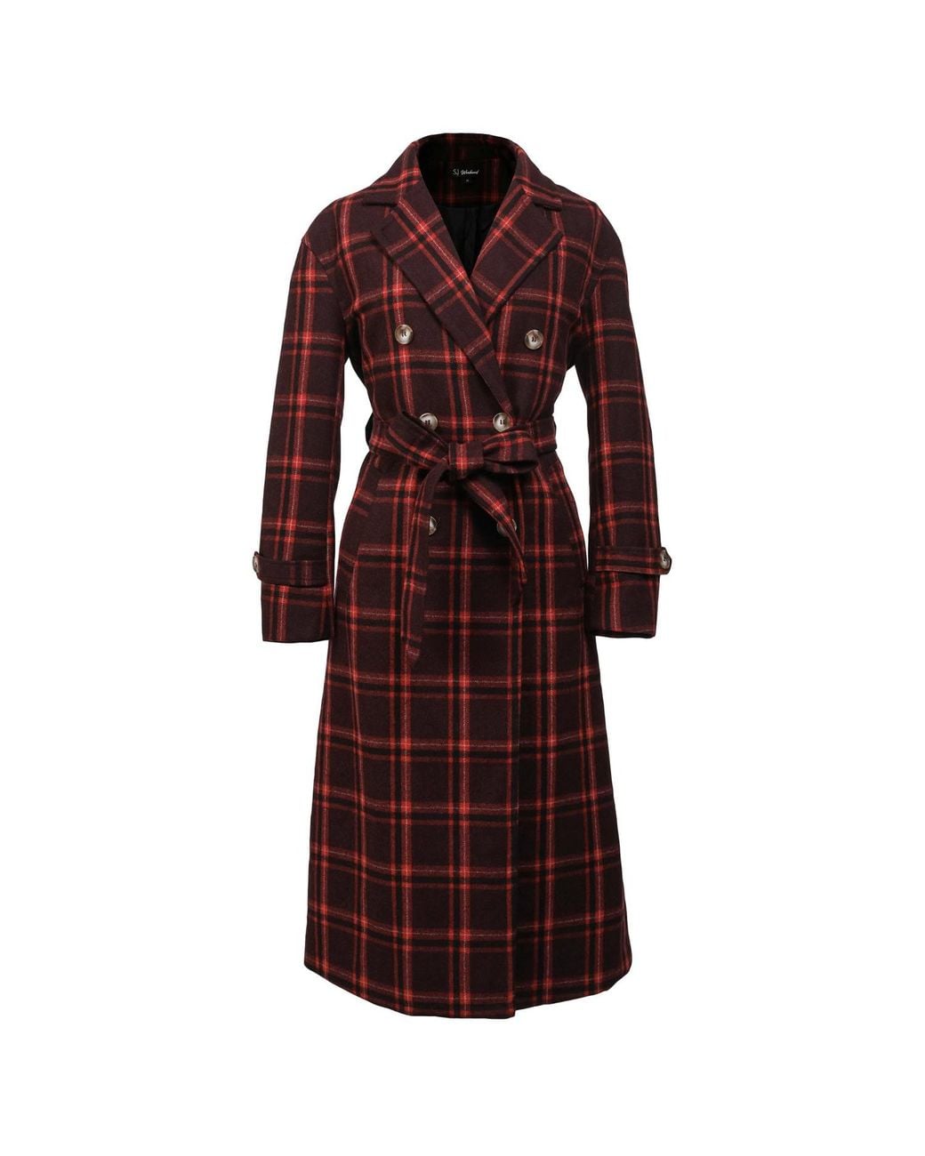 Smart and Joy Red Double Breasted Checks Coat