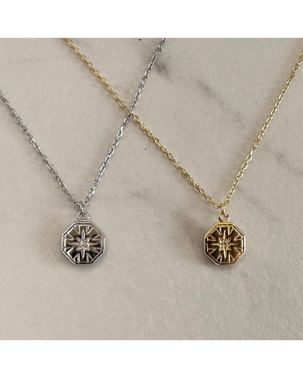 Clemence Wren Metallic Hexagon Charm Pendant Necklace