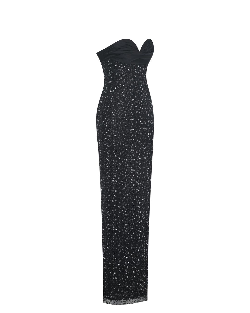 Miss Circle New York Black Preslie Satin & Crystal Mesh Sheath Maxi Dress