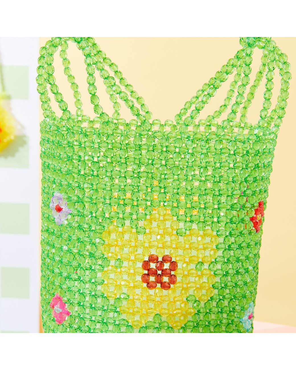 Tillie Beads Green Sunshine Daisy Beaded Bucket Bag