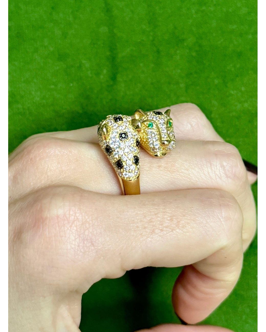 Laura Gray Green Double Panther Crystal Ring Sizes 6, 7 & 8