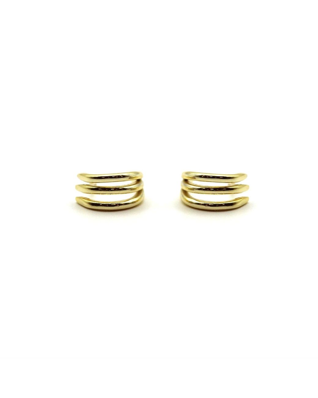 VicStoneNYC Fine Jewelry Metallic Three-Layer Line Solid Huggie Earrings