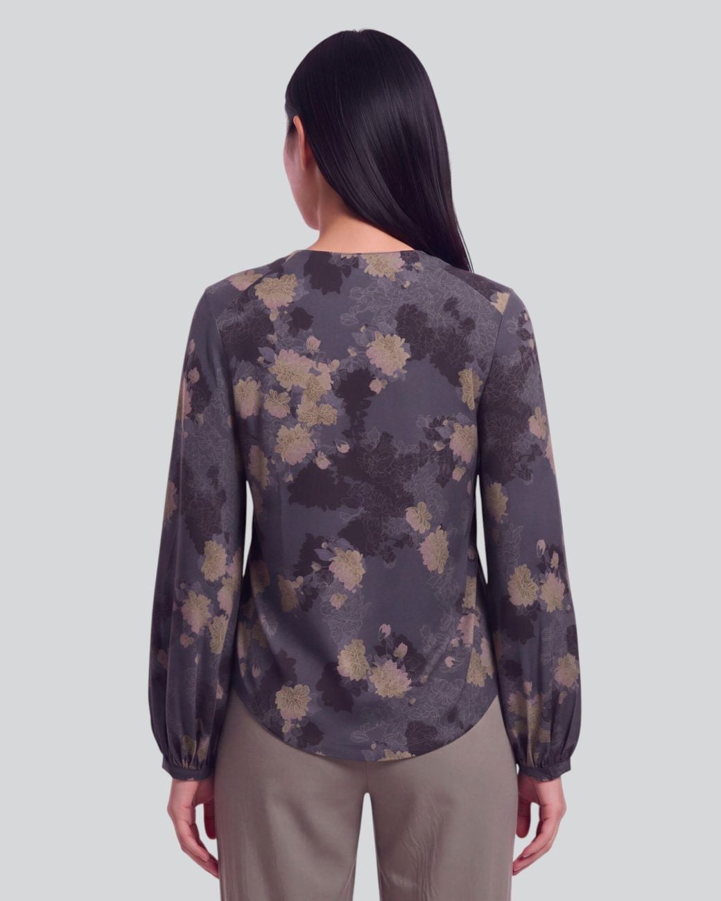 Lords of Harlech Blue Val Lans Floral Lyocell Stretch V-Neck Top