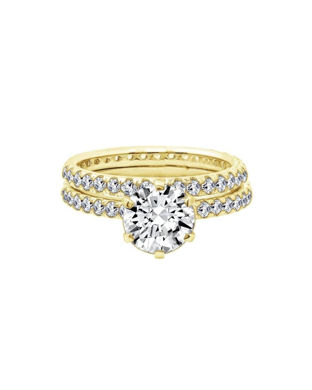 Diamonbliss White 3 Carats Round Cut Thin Band Wedding Set