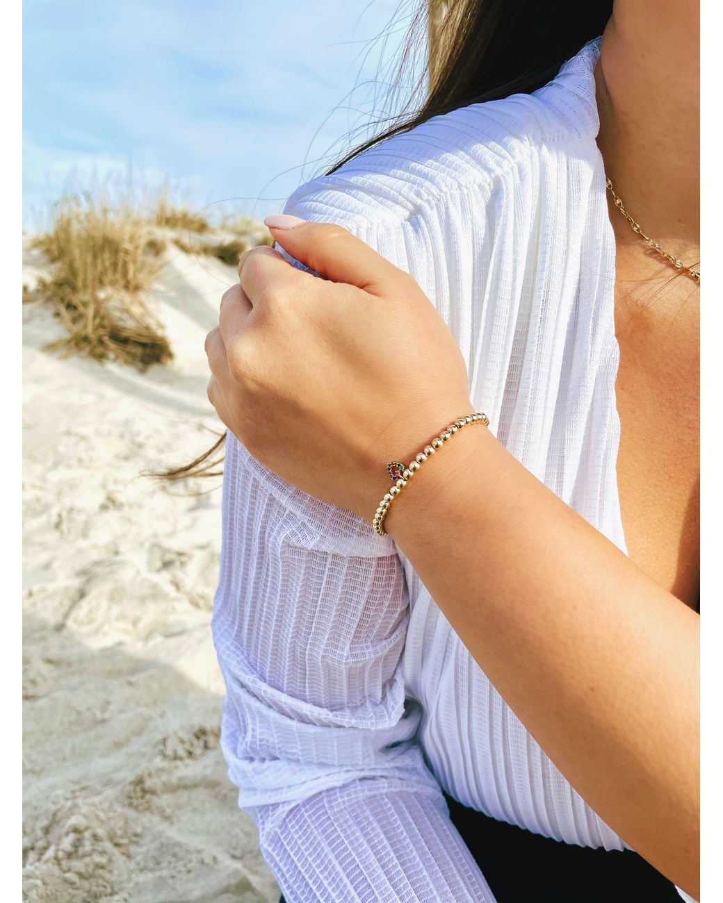 Olivia Le Metallic Pave Heart Bracelet