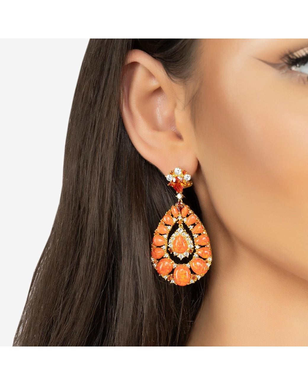 Latelita London Orange Paloma Fire Opal Drop Earrings