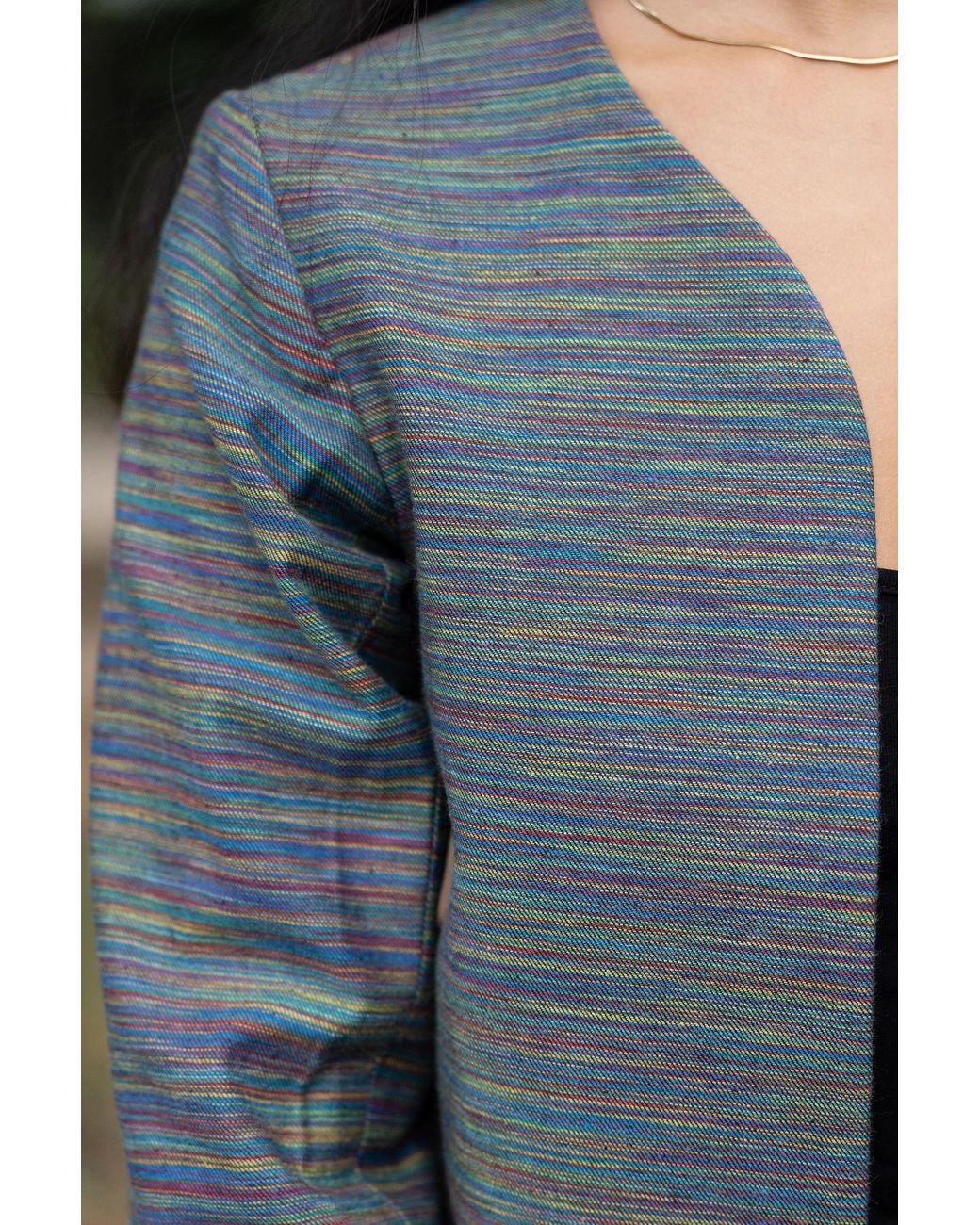 Stovaria Blue Peacock Cotton Denim Statement Jacket