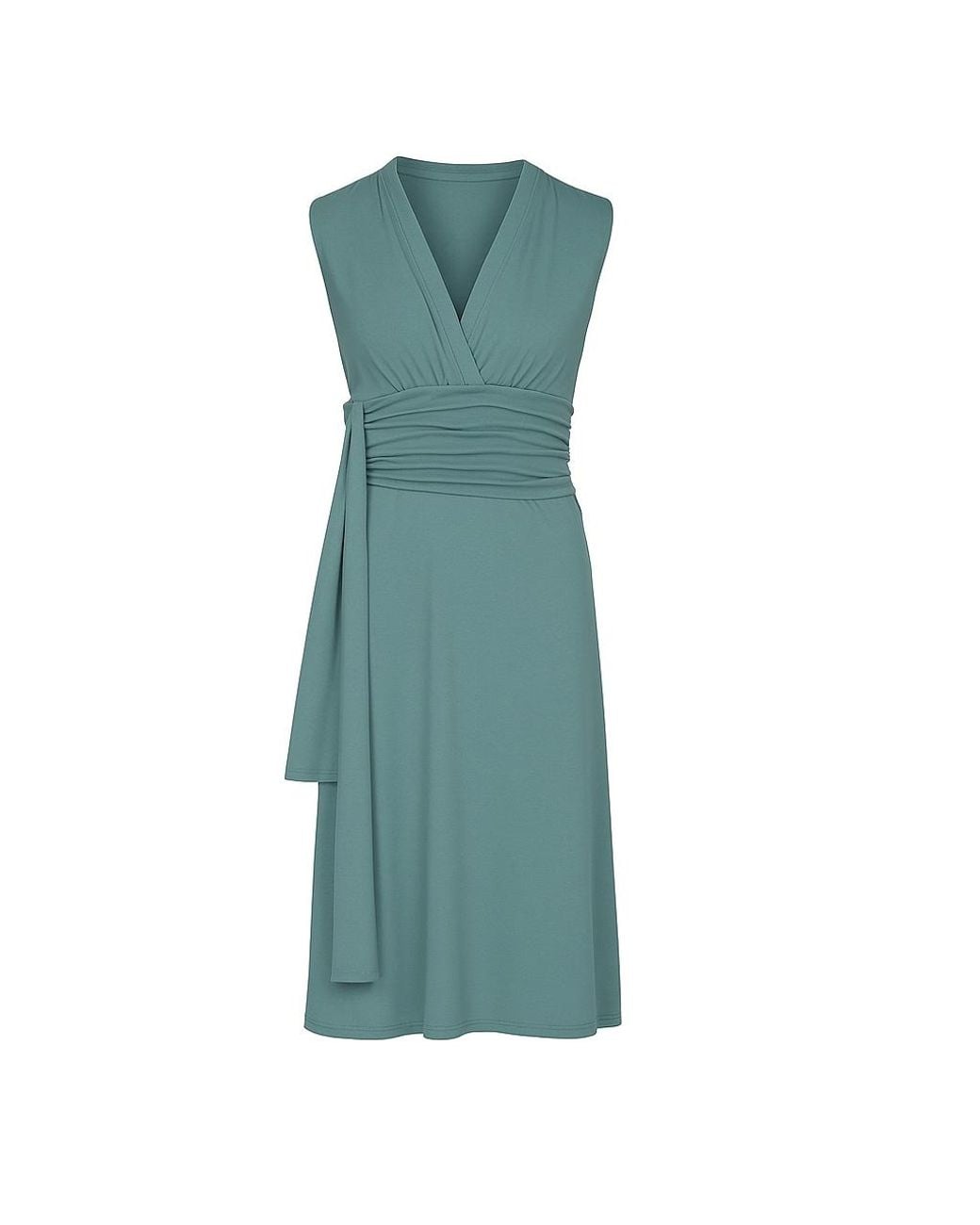Conquista Blue Dusty Sleeveless V-Neck Wrap Dress – Soft Viscose Jersey