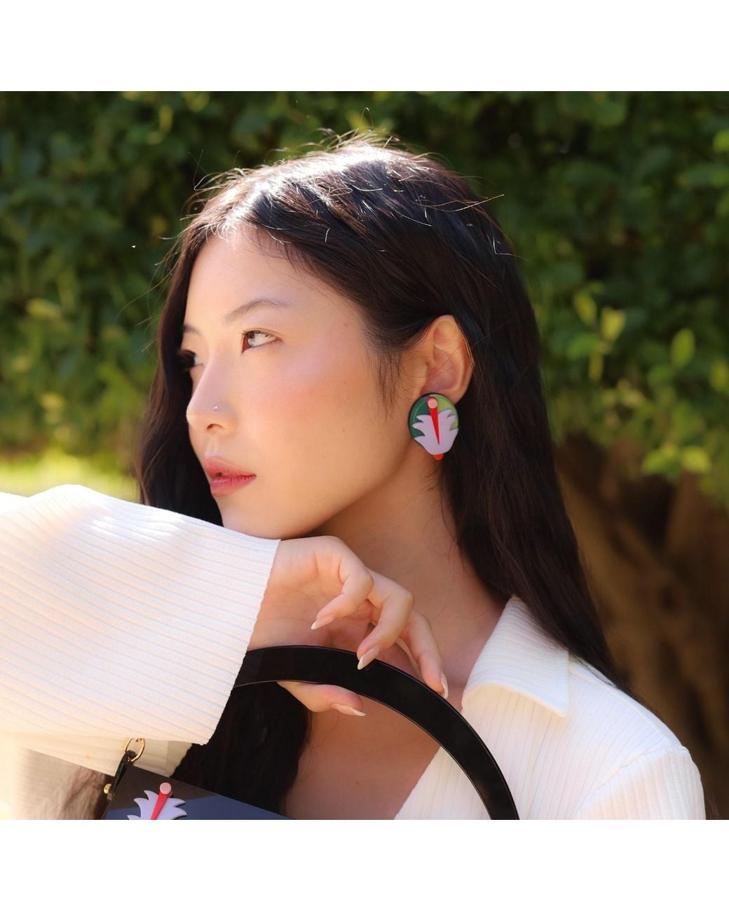Gissa Bicalho White Neutrals Handmade Acrylic Earring Short Alecrim Cream