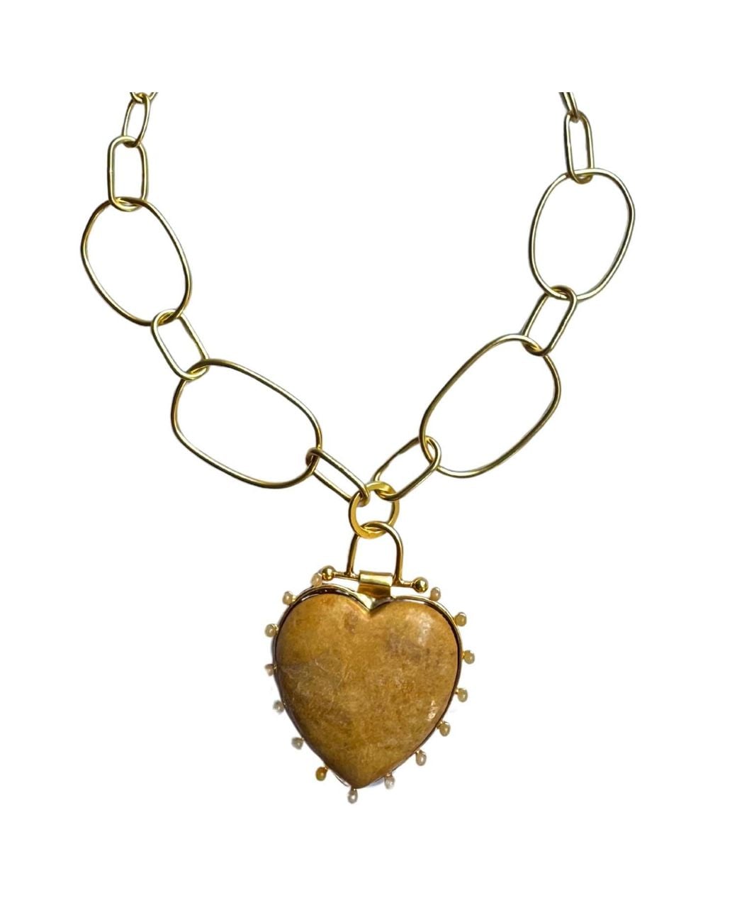 Rare Matters Jewelry Metallic Luxe Golden Jasper Beaded Heart Pendant Necklace